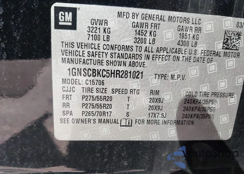 2017 Chevrolet Tahoe Lt z USA, uszkodzony, nr VIN 1GNSCBKC5HR281021